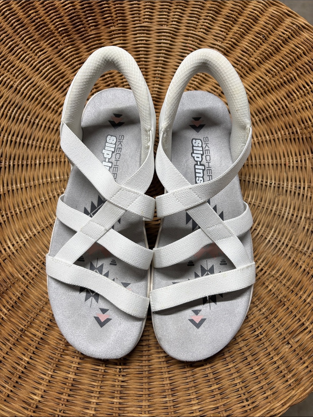 Skechers White Slip-Ins Strappy Sandals - Women's